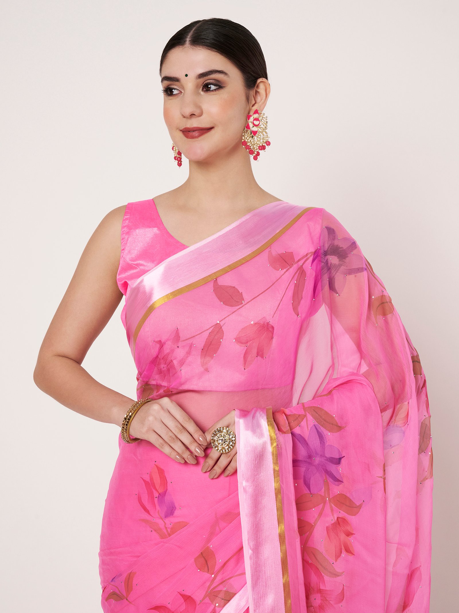 Linen Textile | Pink Chiffon satin patta - Image 2