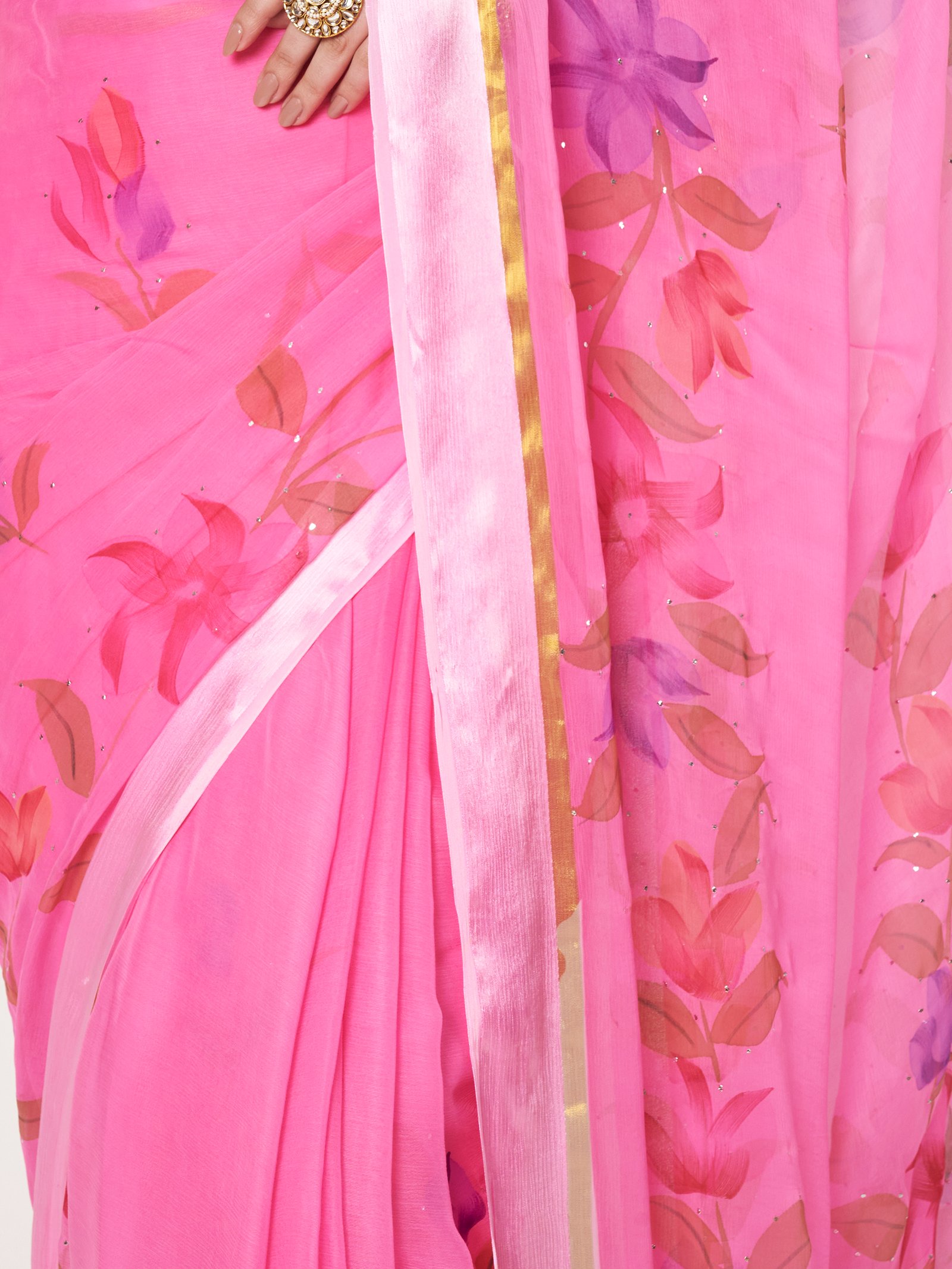 Linen Textile | Pink Chiffon satin patta - Image 3