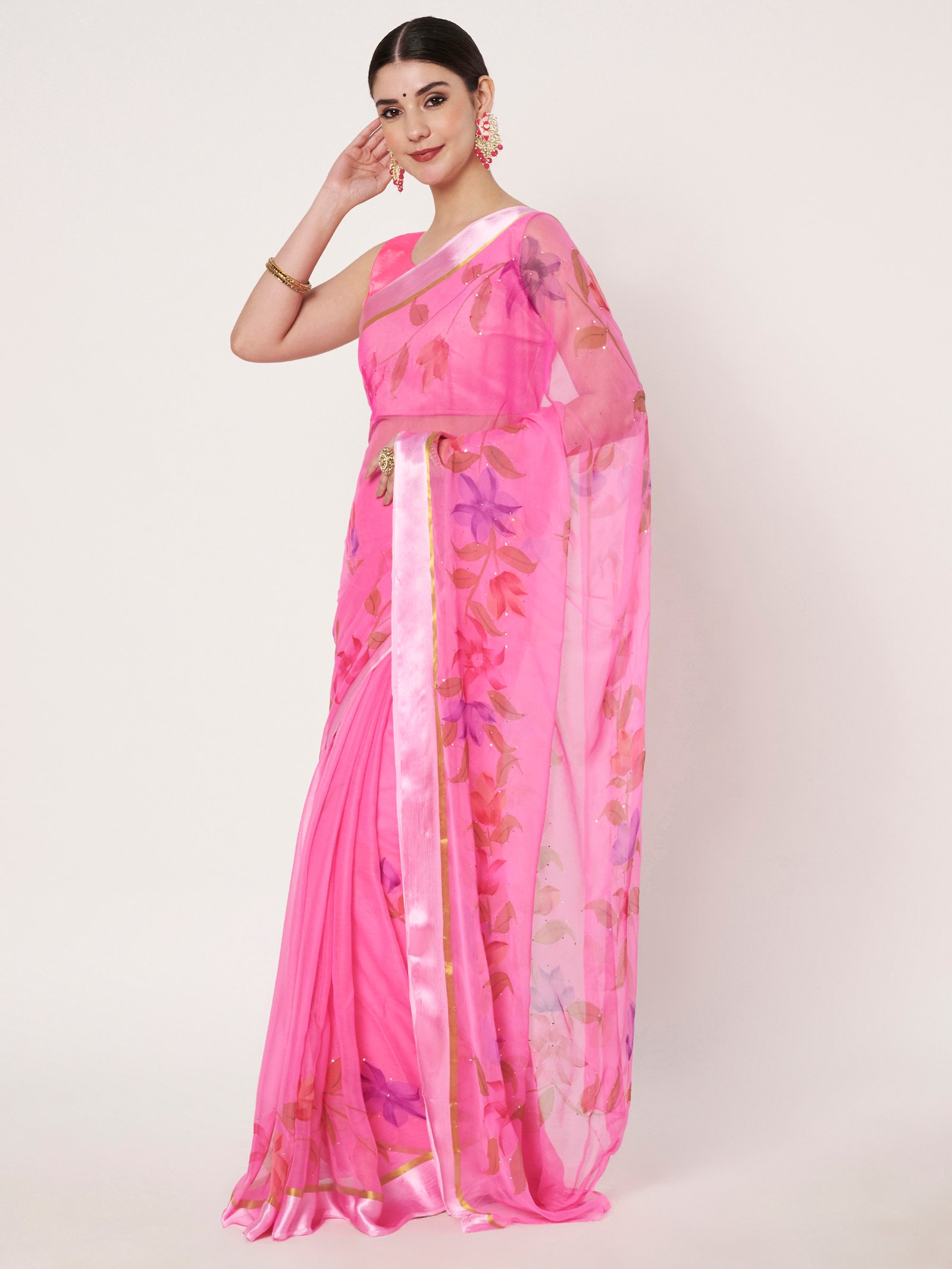 Linen Textile | Pink Chiffon satin patta - Image 4