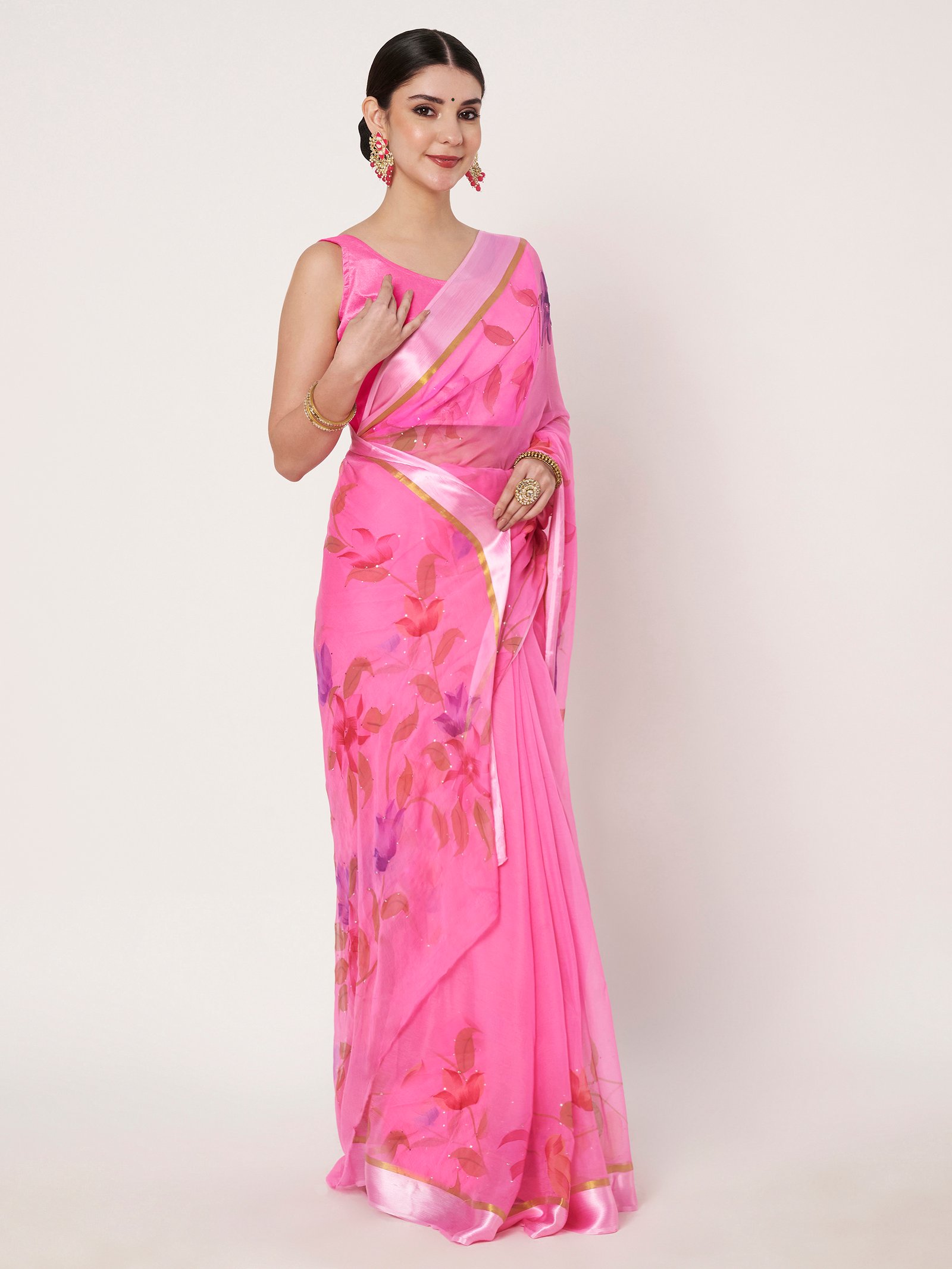 Linen Textile | Pink Chiffon satin patta - Image 5