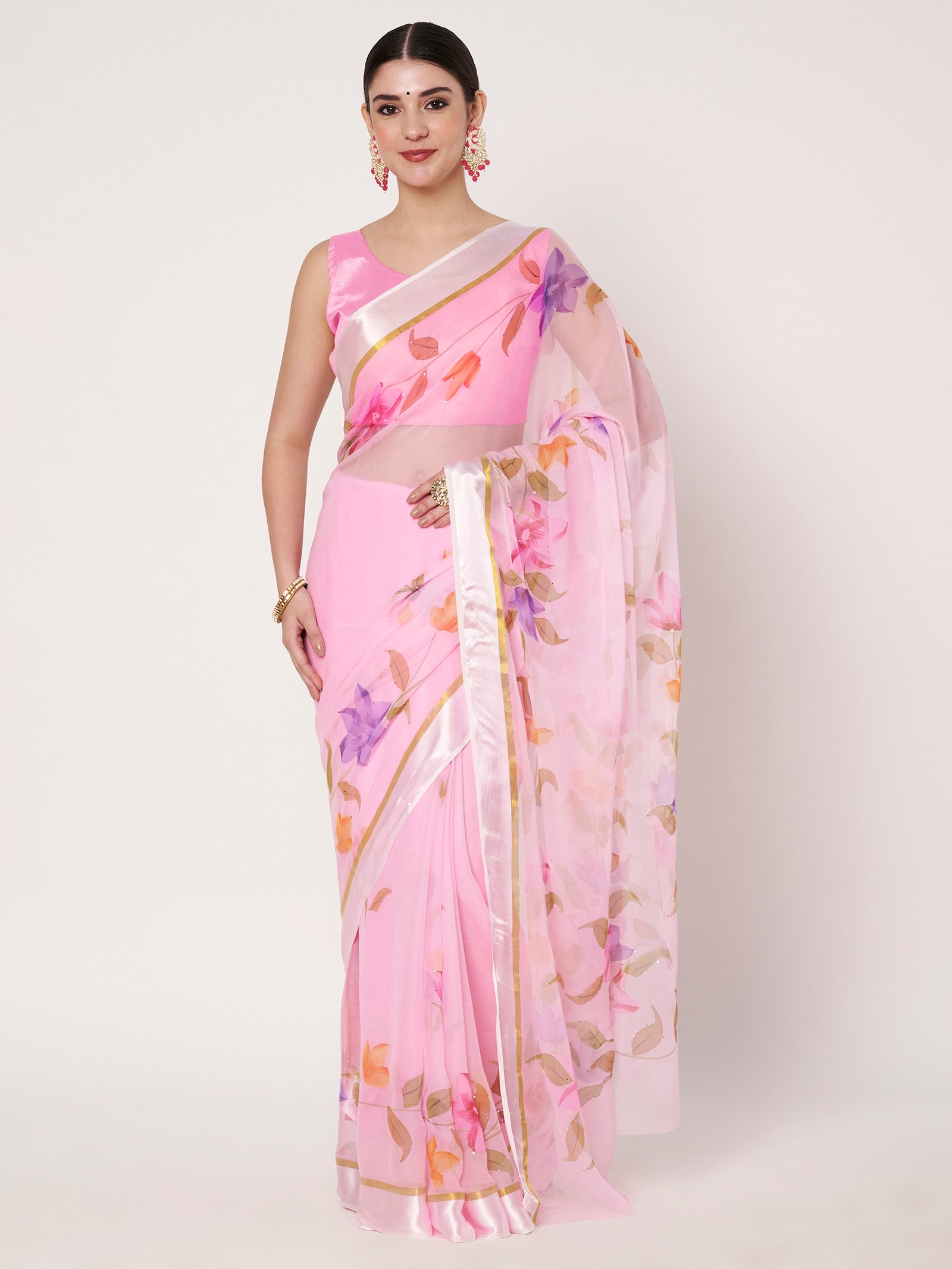 Linen Textile | Baby Pink Chiffon sattin patta