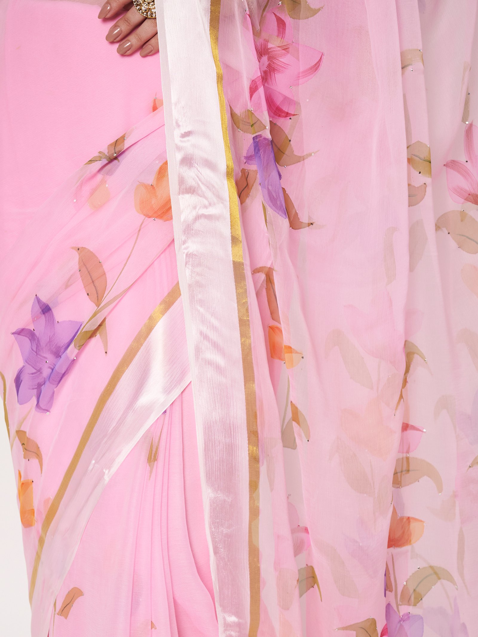 Linen Textile | Baby Pink Chiffon sattin patta - Image 2