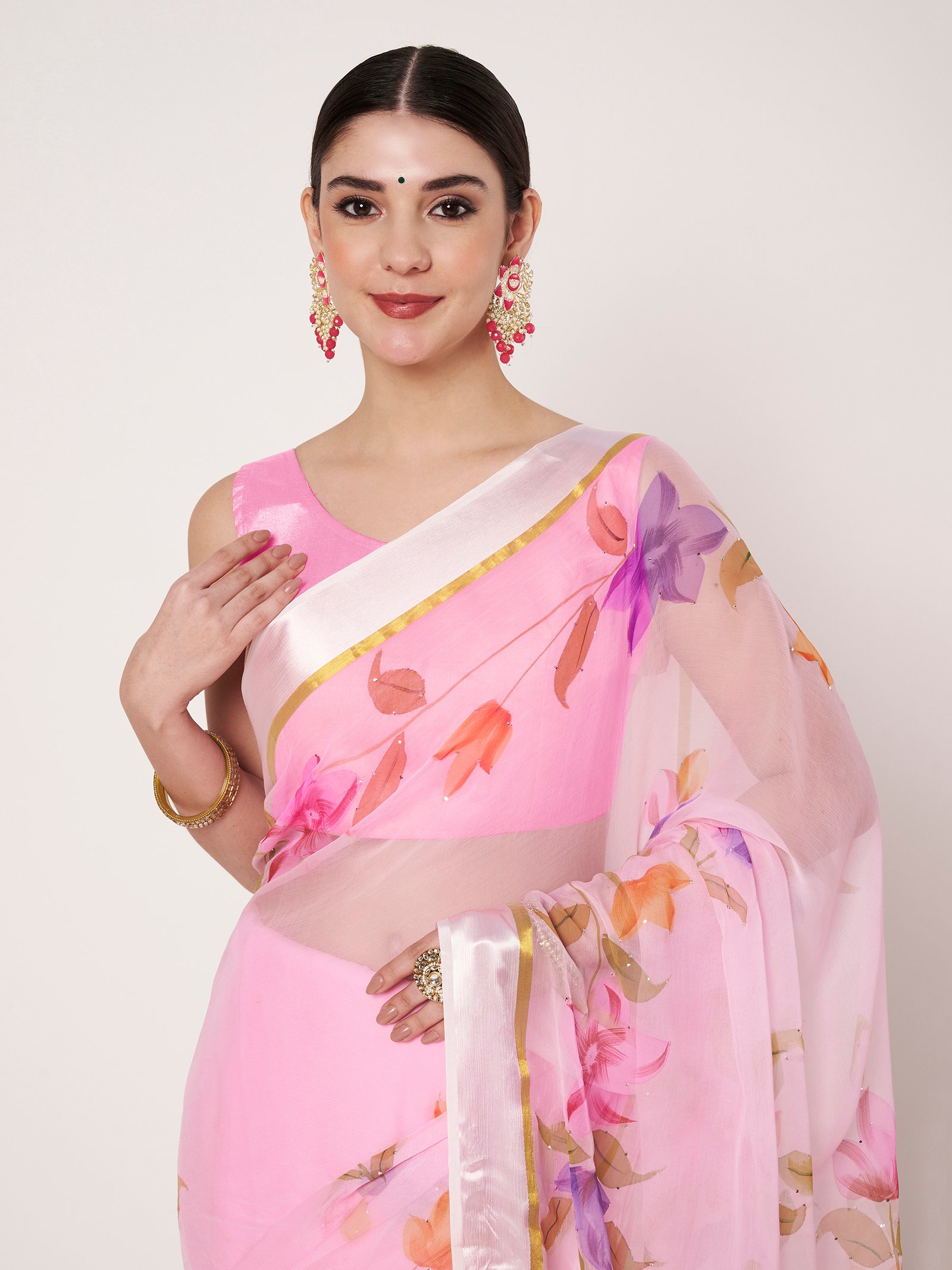 Linen Textile | Baby Pink Chiffon sattin patta - Image 3
