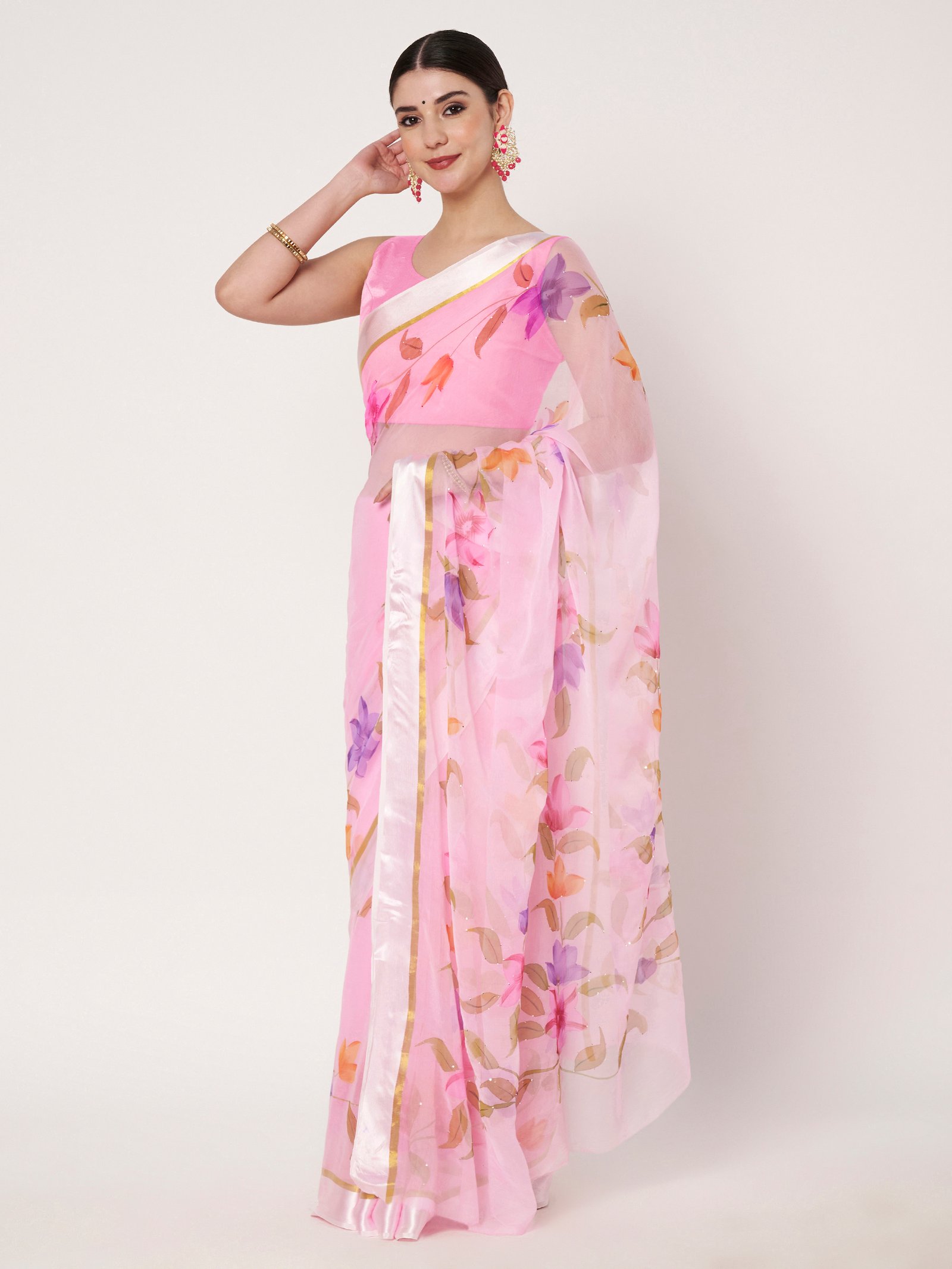Linen Textile | Baby Pink Chiffon sattin patta - Image 4