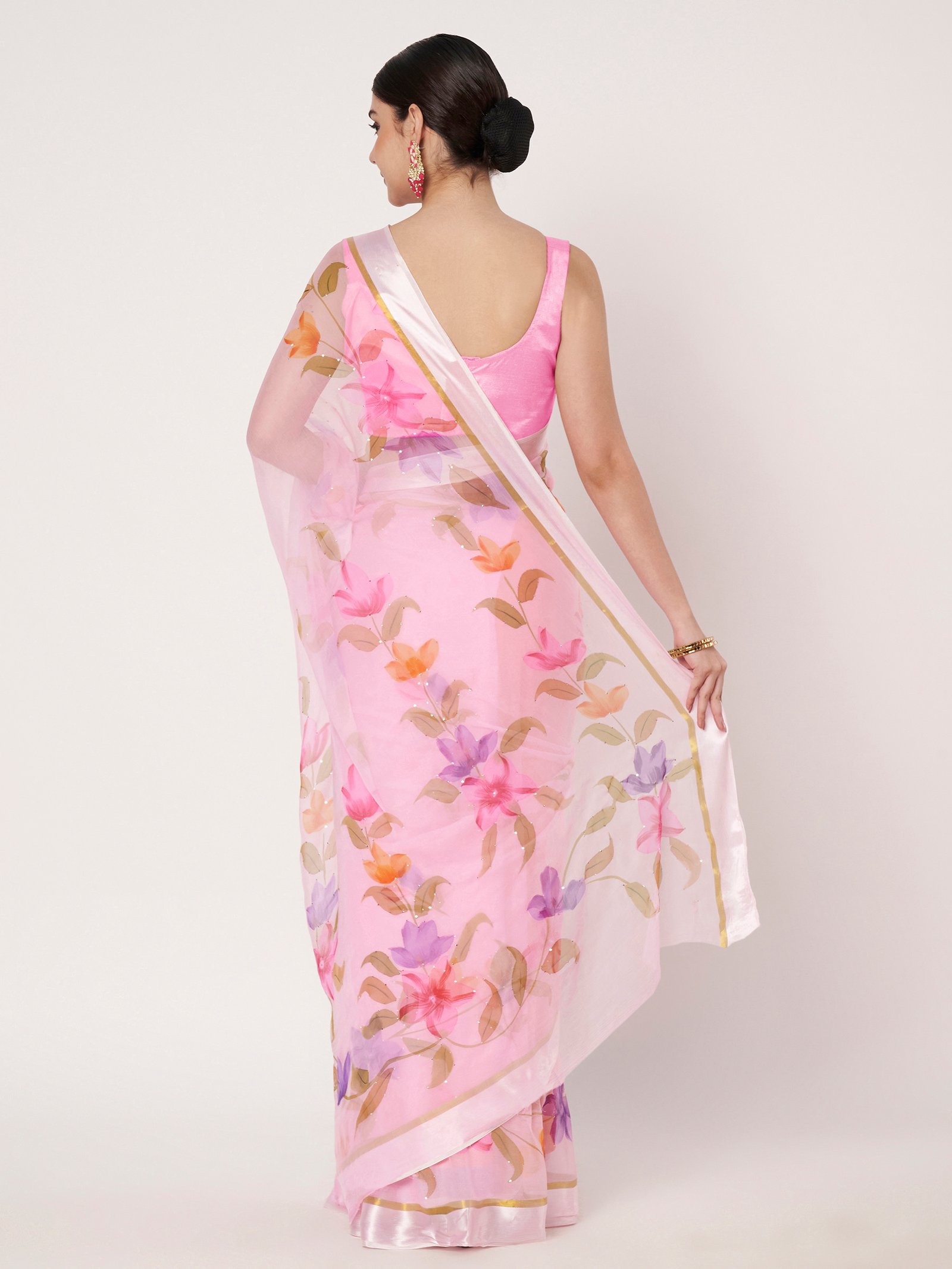 Linen Textile | Baby Pink Chiffon sattin patta - Image 5
