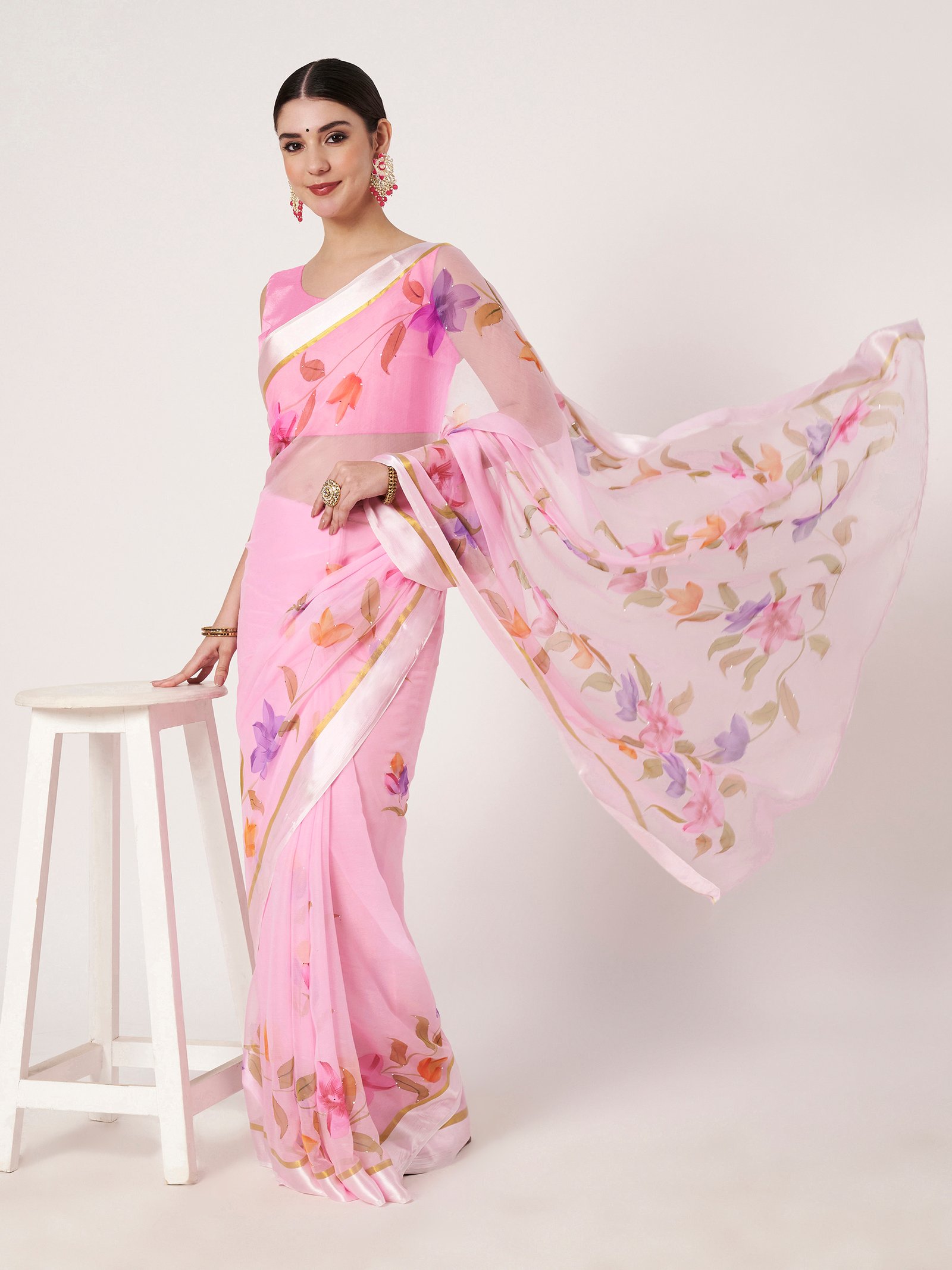 Linen Textile | Baby Pink Chiffon sattin patta - Image 6