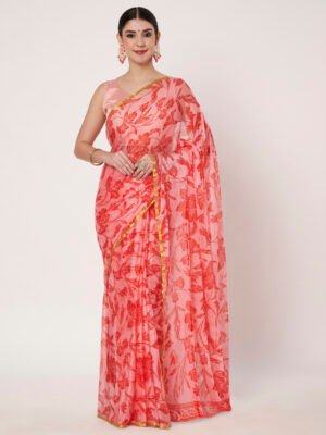 Linen Textile |Gajri Chinon Zari Piping saree