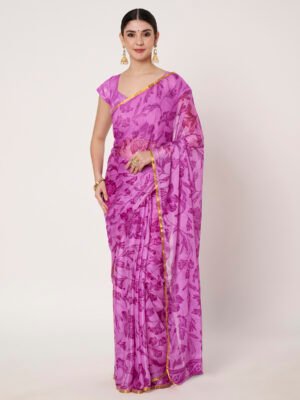 Linen Textile | Purple Chinon Saree