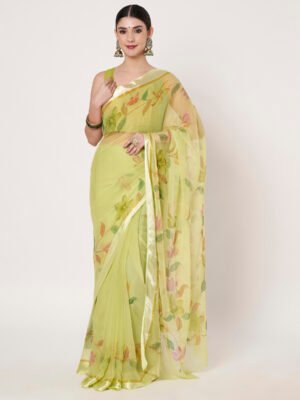 Linen Textile | Parrot Green Chiffon sattin patta