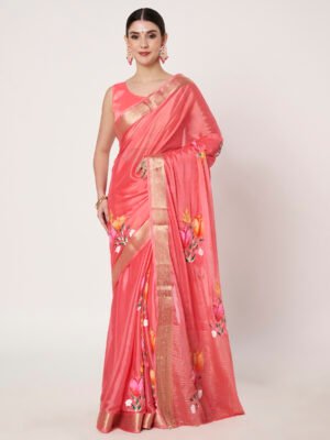 Linen Textile | Dark Gajri Chinon chitt pallu