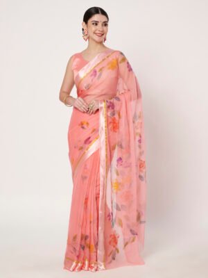 Linen Textile | Gajri Chiffon sattin patta Saree